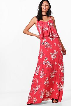 Boohoo Sophia Frill Floral Printed Maxi Dress