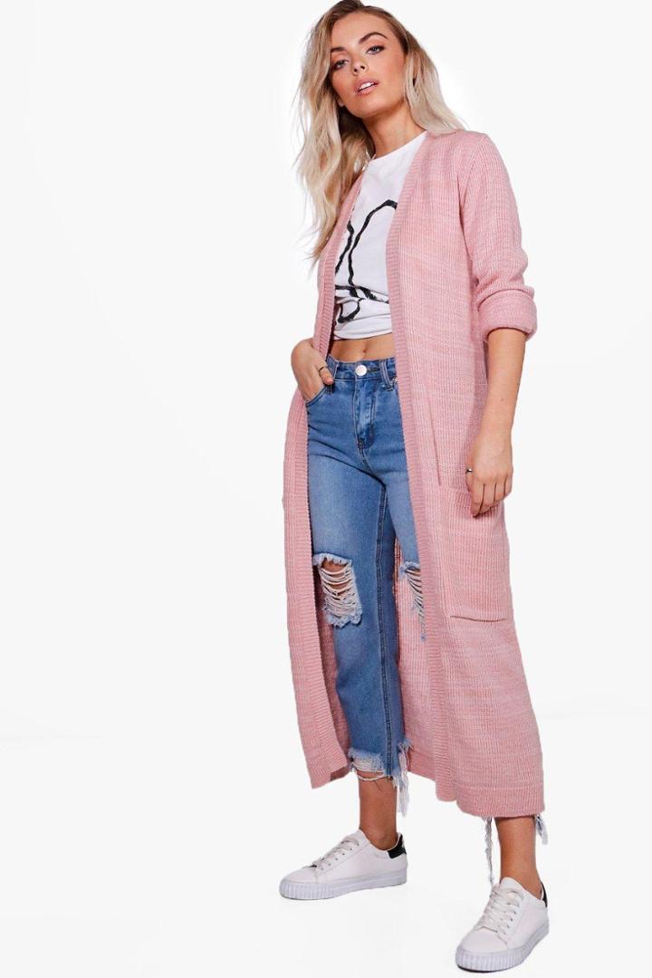 Boohoo Holly Chunky Knit Longline Cardigan Blush