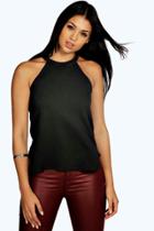 Boohoo Tiffany High Neck Strap Top Black