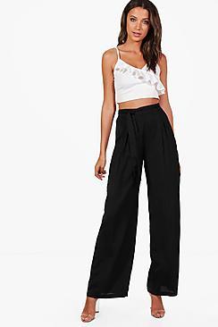 Boohoo Tall Lorna Woven Front Tie Detail Wide Leg Trouser