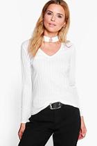 Boohoo Tamara Metal Trim Choker Rib Tee