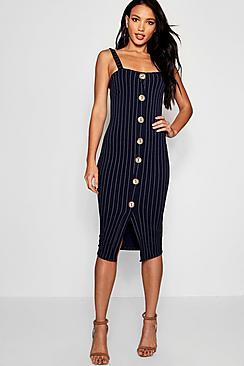 Boohoo Stripe Button Through Midi Dress