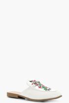 Boohoo Saskia Snake Embroidered Stud Mule Loafer White