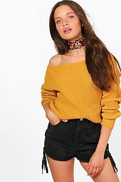 Boohoo Crop Slash Neck Fisherman Jumper