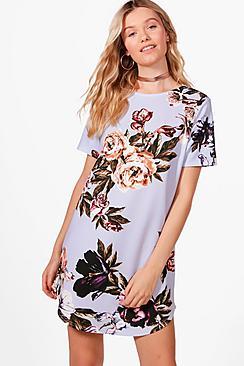 Boohoo Mae Floral Printed Curve Hem Shift Dress