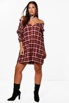 Boohoo Plus Rebecca Checked Lace Up Choker Shirt