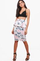 Boohoo Prima Summer Floral Peplum Midi Skirt Multi