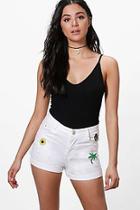 Boohoo Polly Palm Embroidered Denim Shorts