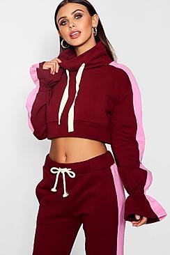 Boohoo Petite Stripe Funnel Neck Co-ord Sweat Top