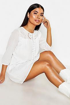 Boohoo Petite Pom Pom Smock Dress