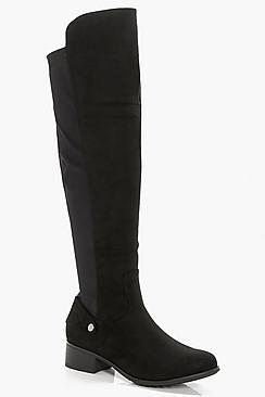 Boohoo Zaria Wide Fit Stretch Back Knee Boot