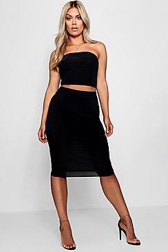 Boohoo Plus Emilie Slinky Bandeau Top + Skirt Co-ord