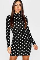 Boohoo High Neck Long Sleeve Spot Mini Dress