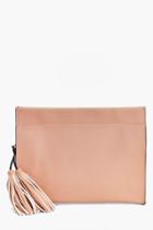 Boohoo Yasmin Structured Tassel Clutch Bag Blush