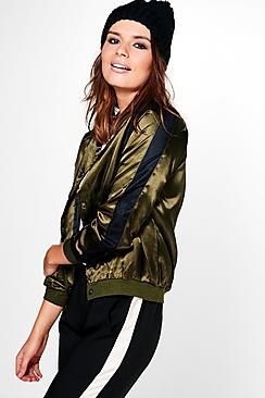 Boohoo Matilda Airtex Trim Satin Bomber