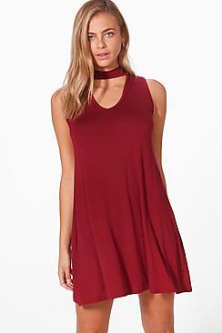 Boohoo Plunge Choker Shift Dress