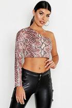 Boohoo Pu Snake One Shoulder Crop Top