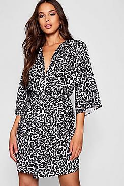 Boohoo Tall Leopard Print Kimono Dress