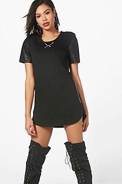 Boohoo Megan Faux Leather Sleeved Dress