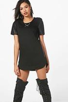 Boohoo Megan Faux Leather Sleeved Dress