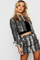 Boohoo Petite Snake Print Denim Mini Skirt