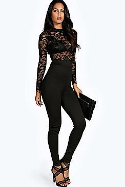 Boohoo Lisa Lacey High Neck Jumpsuit