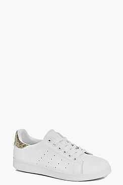 Boohoo Clara Glitter Back Lace Up Trainer