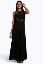Boohoo Boutique Cara Ruched And Lace Detail Maxi Dress