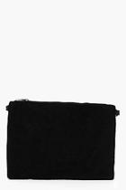 Boohoo Faux Pony Fur Zip Top Clutch And Chain