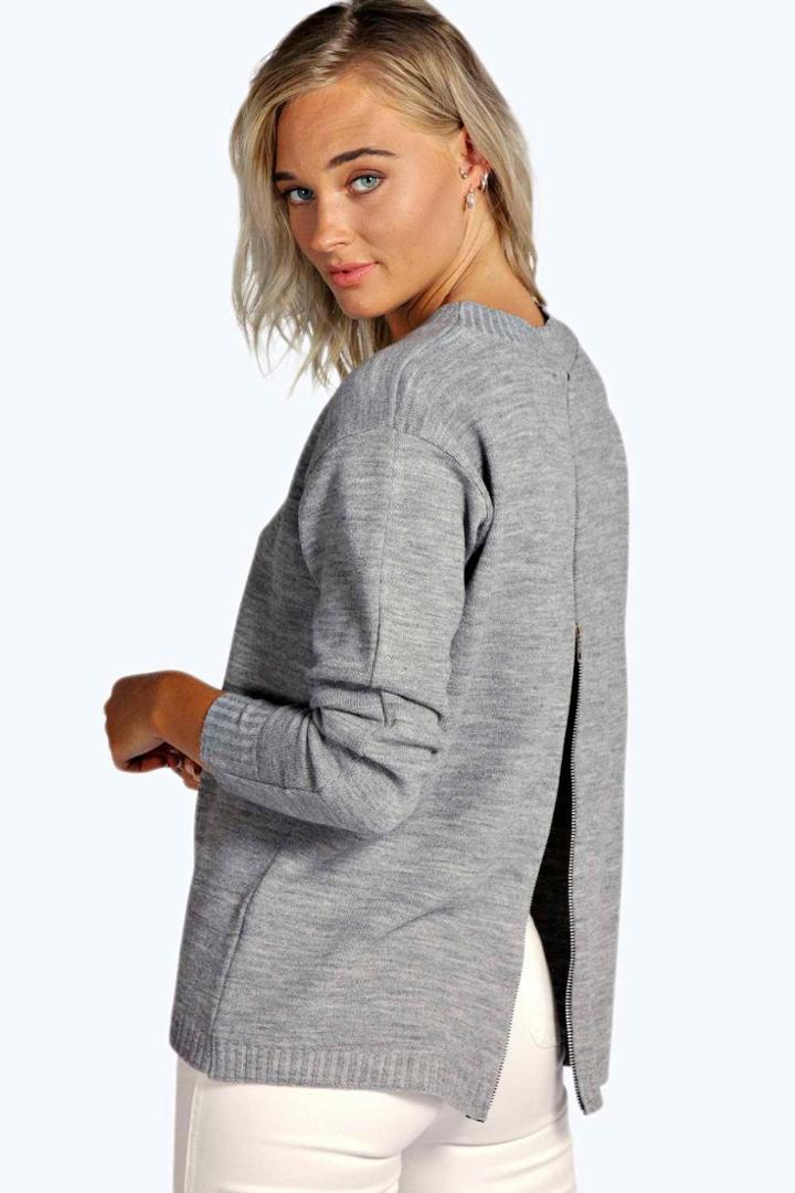 Boohoo Ruby Zip Back Jumper Grey