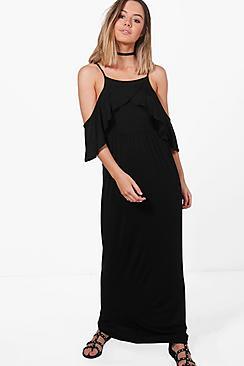 Boohoo Petite Caitlin Open Shoulder Maxi Dress