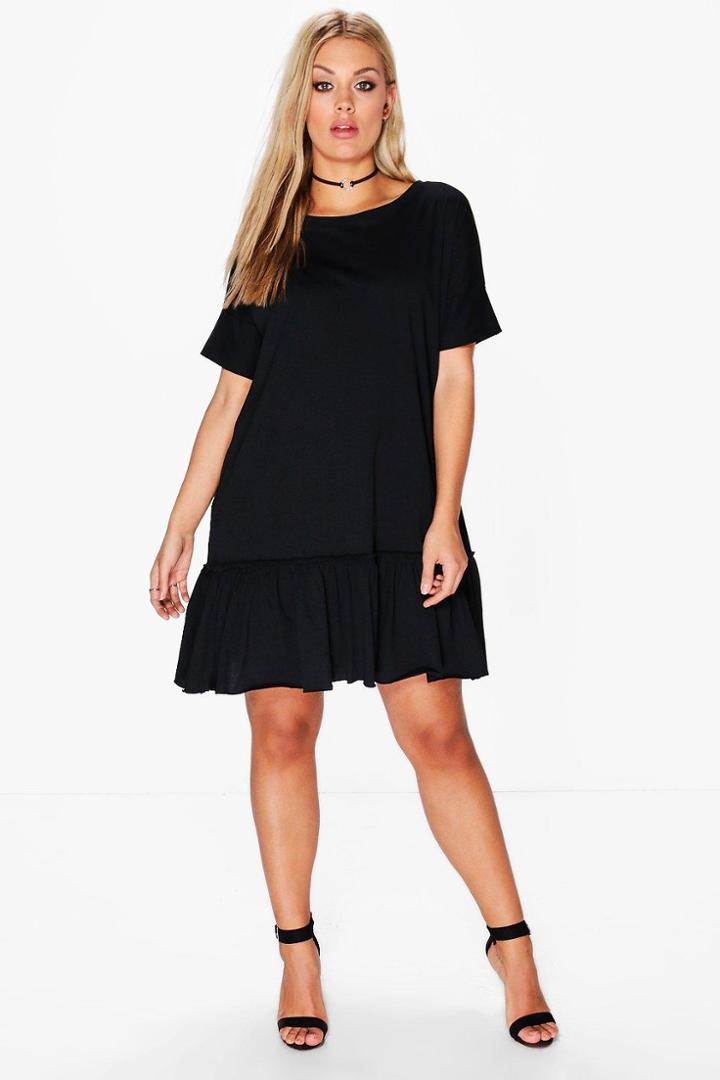 Boohoo Plus Diana Frill Hem T-shirt Dress Black