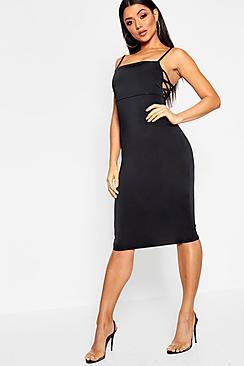 Boohoo Double Slinky Lattice Side Midi Dress