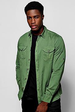 Boohoo Khaki Double Pocket Long Sleeve Overshirt