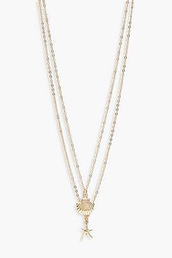 Boohoo Starfish & Shell Simple Layered Necklace