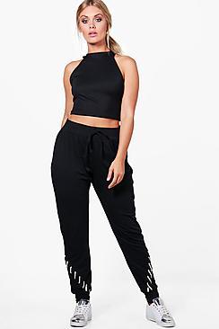 Boohoo Plus Kerry Lace Up Detail Sweat Pant