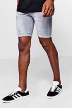 Boohoo Spray On Denim Short In Grey With Rips