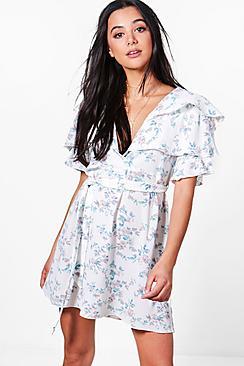 Boohoo Emily Floral Ruffle Tiered Skater Dress
