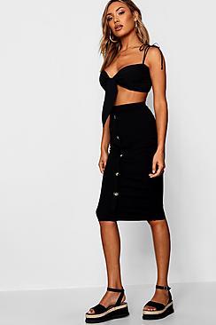 Boohoo Maisie Button Front Detail Midi Skirt