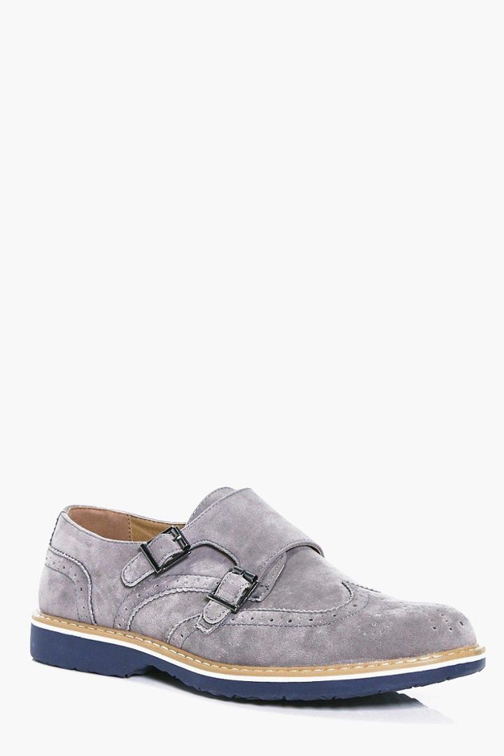 Boohoo Smart Suedette Monk Shoes Grey