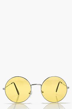 Boohoo Hannah Yellow Lens Round 70s Sunglasses