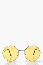 Boohoo Hannah Yellow Lens Round 70s Sunglasses