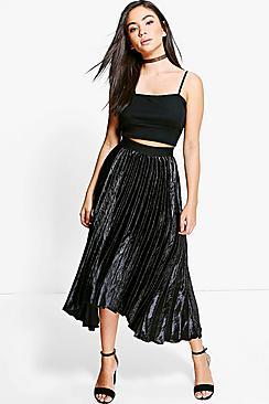 Boohoo Boutique Lorina Satin Pleat Midi Skirt