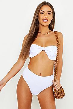 Boohoo Petite Crinkle Bow Bandeau High Waist Bikini