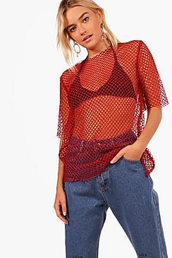 Boohoo Mia Fishnet Oversized T-shirt