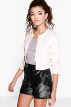 Boohoo Jackie Crop Edge To Edge Jacket Nude