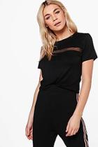 Boohoo Hollie Mesh Panel Ruffle T Shirt Crop