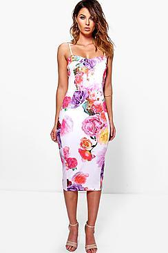 Boohoo Edie Floral Sweetheart Midi Bodycon Dress