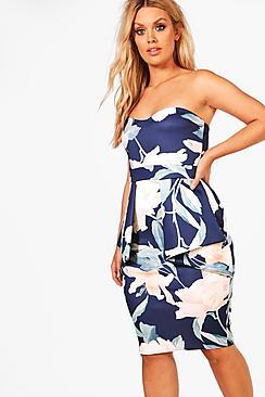 Boohoo Plus Sara Floral Peplum Dress