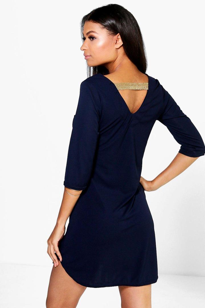 Boohoo Sophina Metallic Strap Back Dress Navy